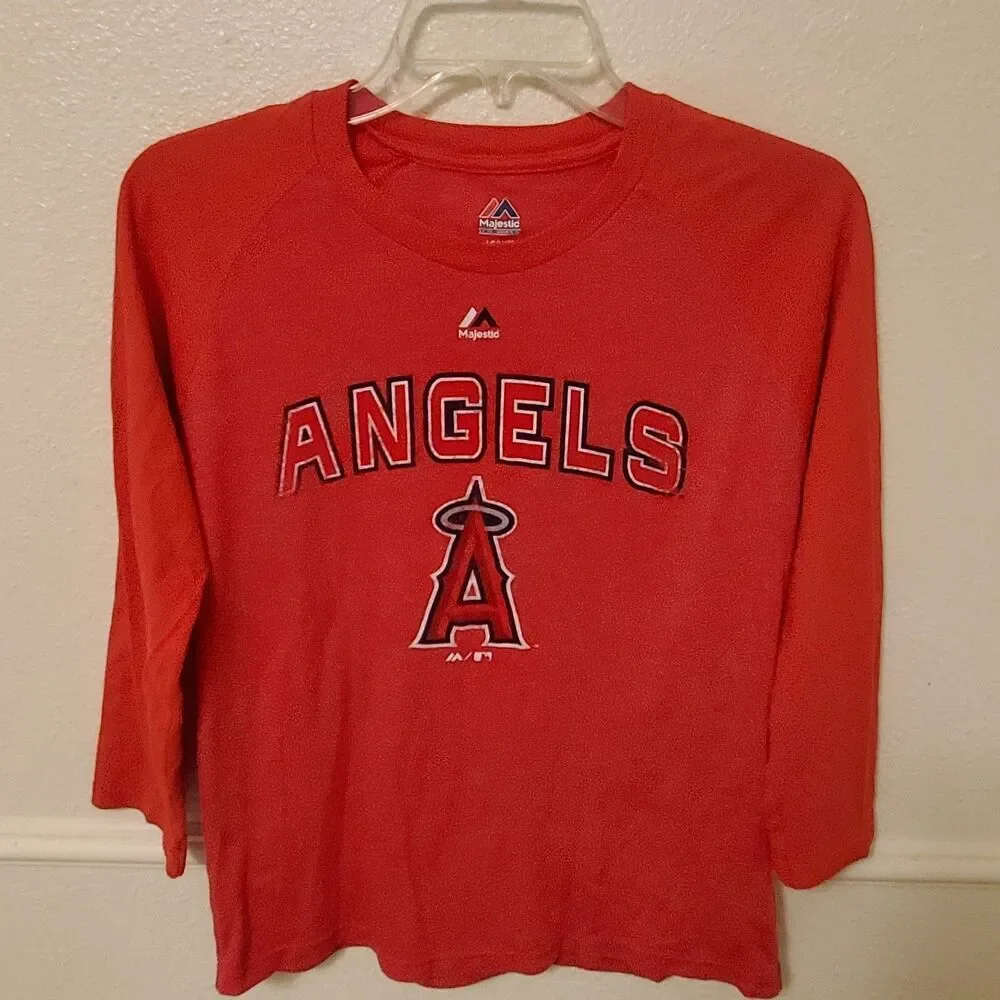 Majestic Los Angeles Angels MLB Youth L 14/16 Red 3/4 Sleeve Raglan T-Shirt - Picture 3 of 12